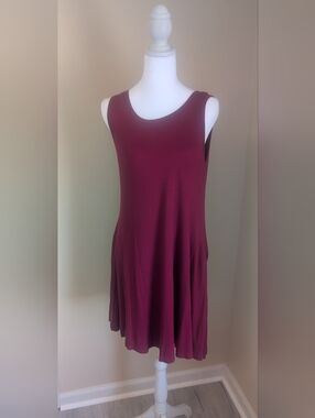 HIMONE Burgundy Sleeveless Swing Dress NWT Soft Stretch Knit 33" Length